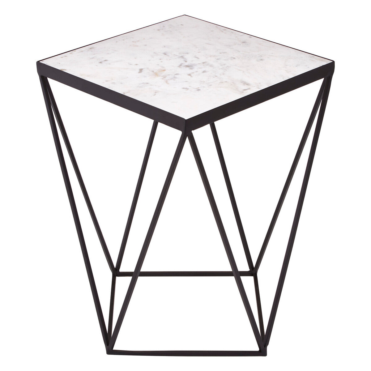 Orsina Shalimar Square White Marble Side Table with Black Metal Base