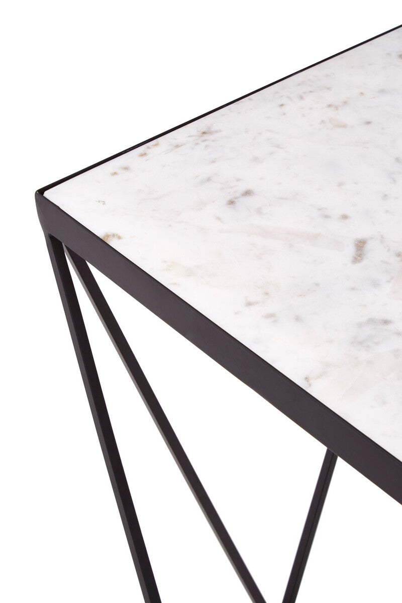 Orsina Shalimar Square White Marble Side Table with Black Metal Base