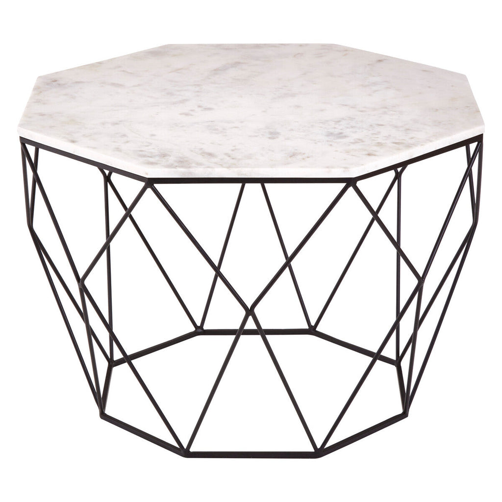 Orsina Shalimar Octagon Coffee Table | White Marble & Black Iron