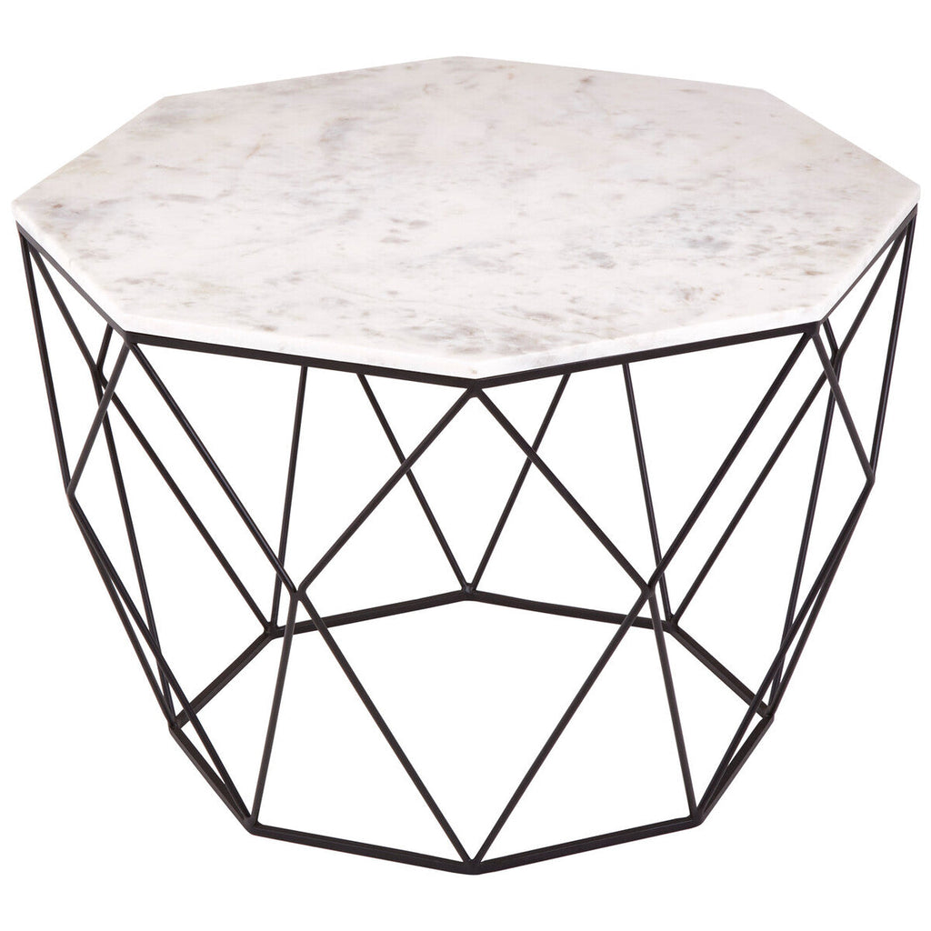 Orsina Shalimar Octagon Coffee Table | White Marble & Black Iron