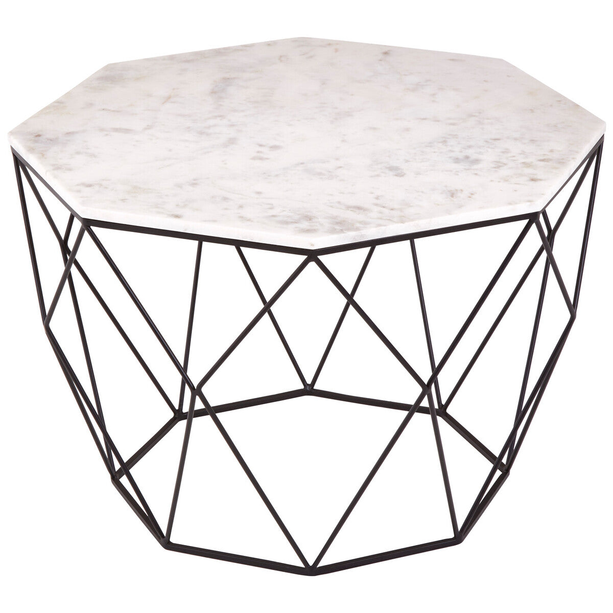 Orsina Shalimar Octagon Coffee Table | White Marble & Black Iron