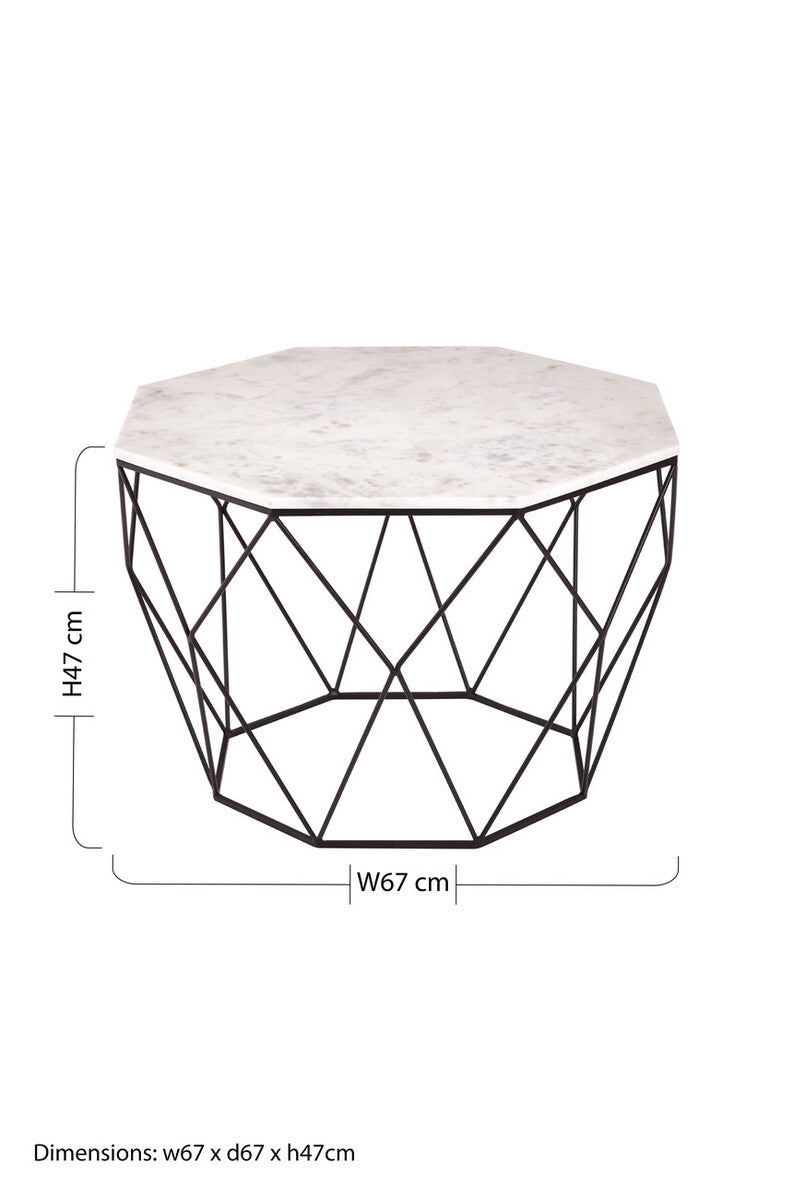 Orsina Shalimar Octagon Coffee Table | White Marble & Black Iron