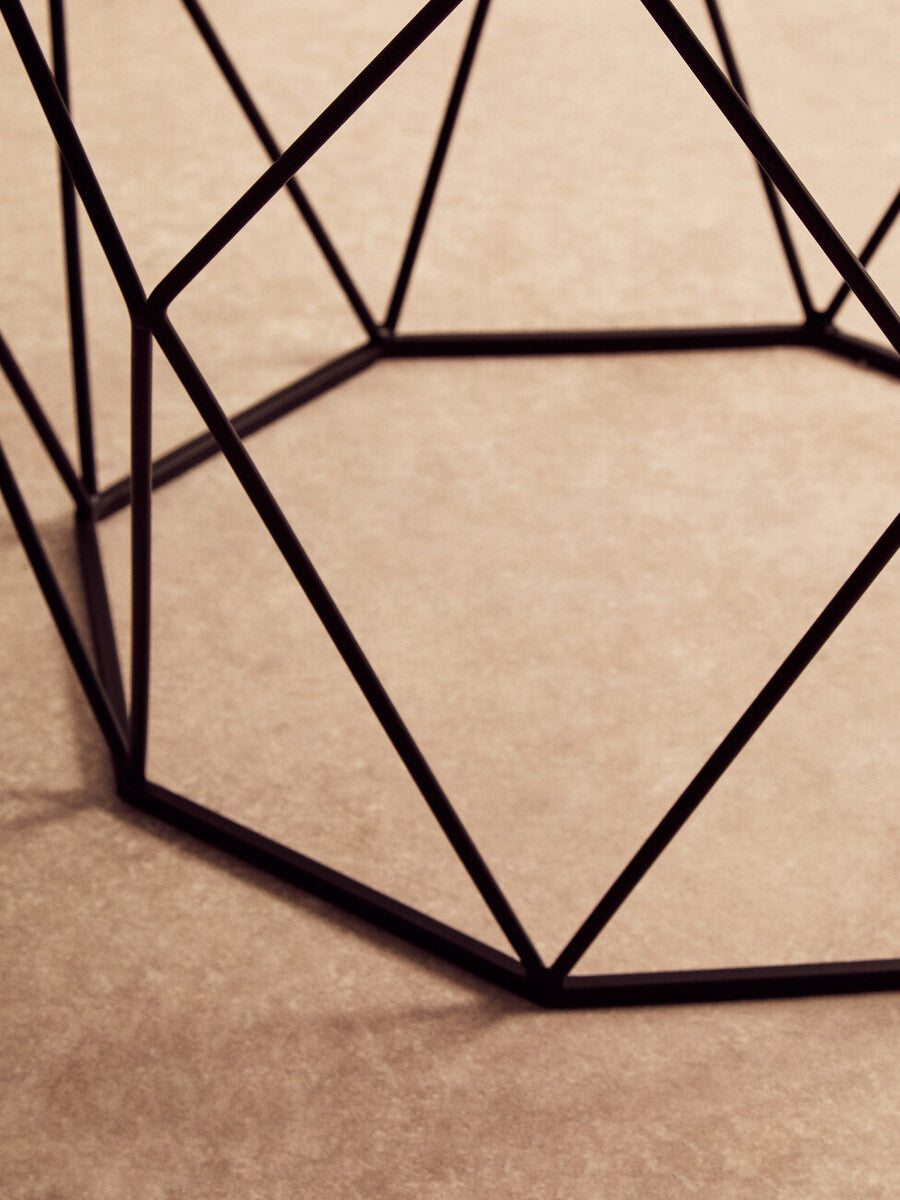 Orsina Shalimar Octagon Coffee Table | White Marble & Black Iron