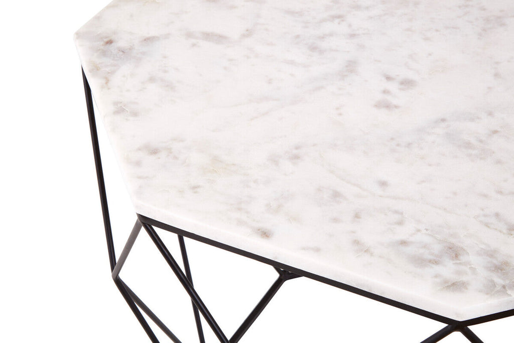 Orsina Shalimar Octagon Coffee Table | White Marble & Black Iron