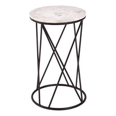 Orsina Shalimar Round White Marble Side Table with Black Iron Base