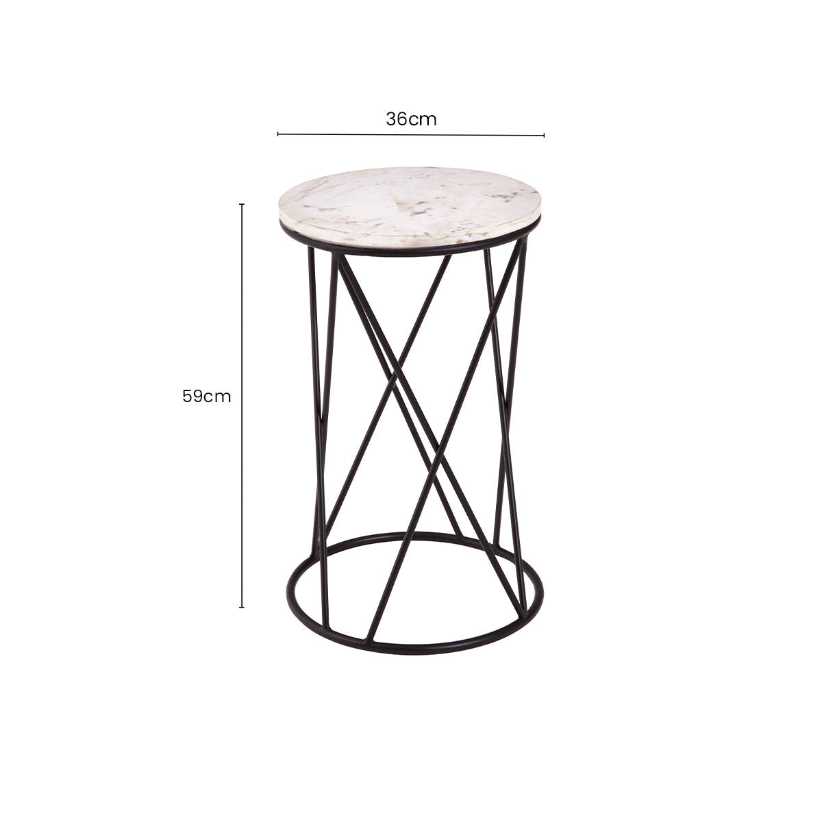 Orsina Shalimar Round White Marble Side Table with Black Iron Base