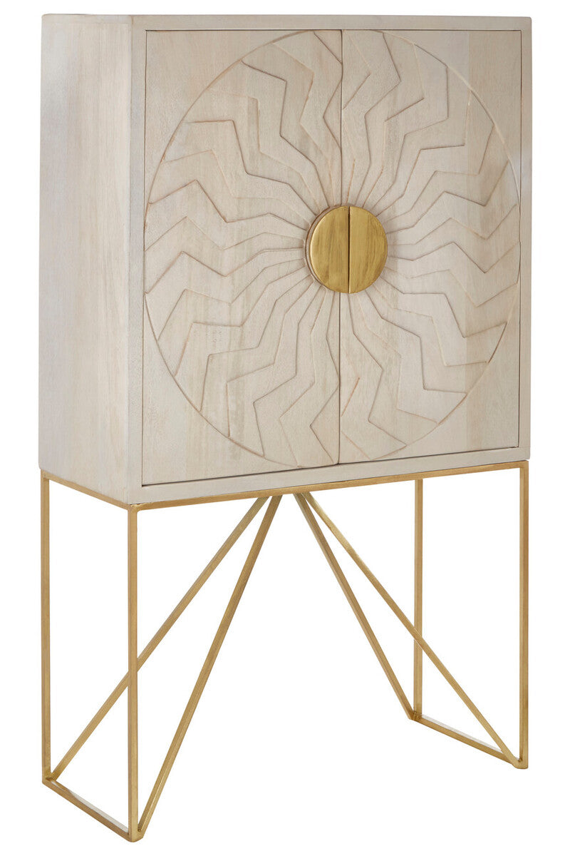 Orsina Sadras Whitewash Mango Wood Cabinet | Sculptural Storage
