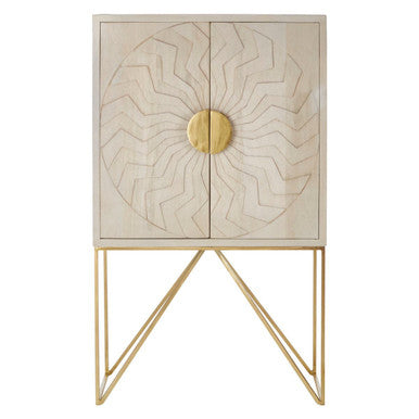 Orsina Sadras Whitewash Mango Wood Cabinet | Sculptural Storage