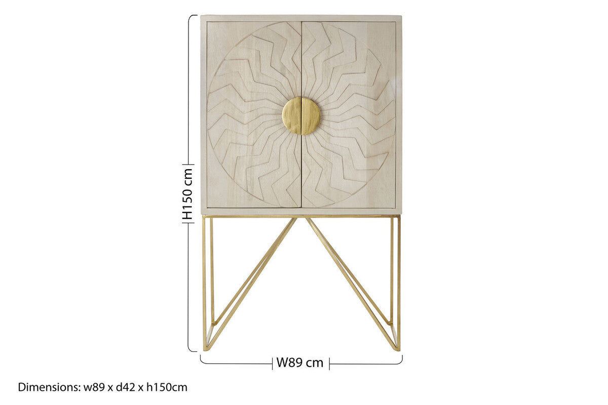 Orsina Sadras Whitewash Mango Wood Cabinet | Sculptural Storage