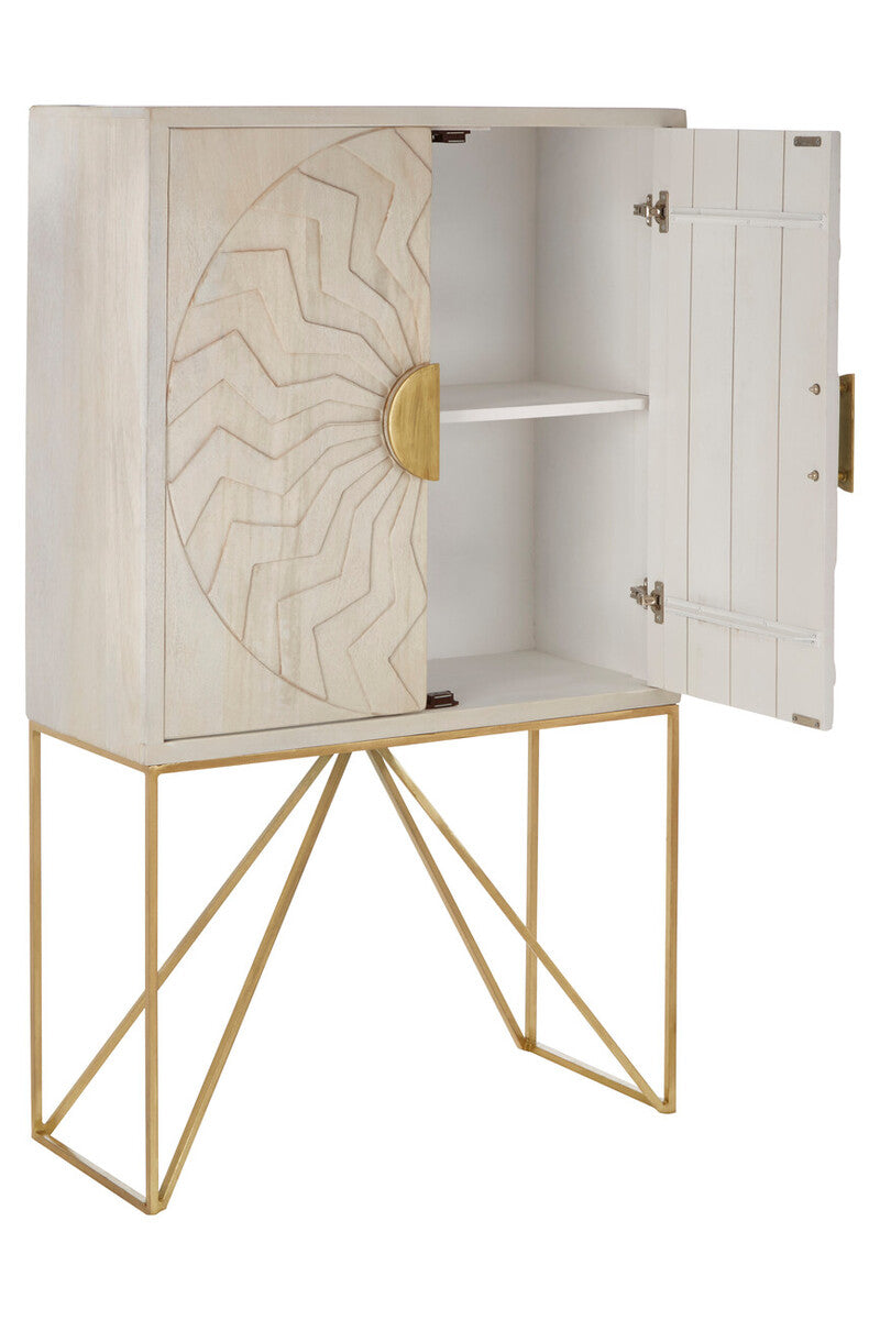 Orsina Sadras Whitewash Mango Wood Cabinet | Sculptural Storage