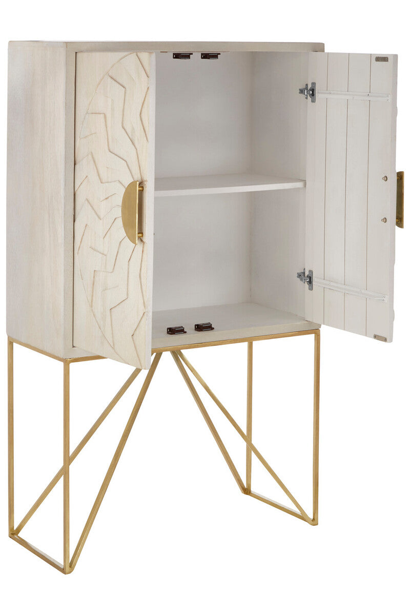 Orsina Sadras Whitewash Mango Wood Cabinet | Sculptural Storage