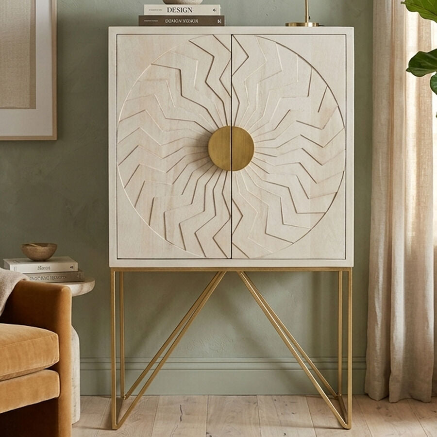 Orsina Sadras Whitewash Mango Wood Cabinet | Sculptural Storage
