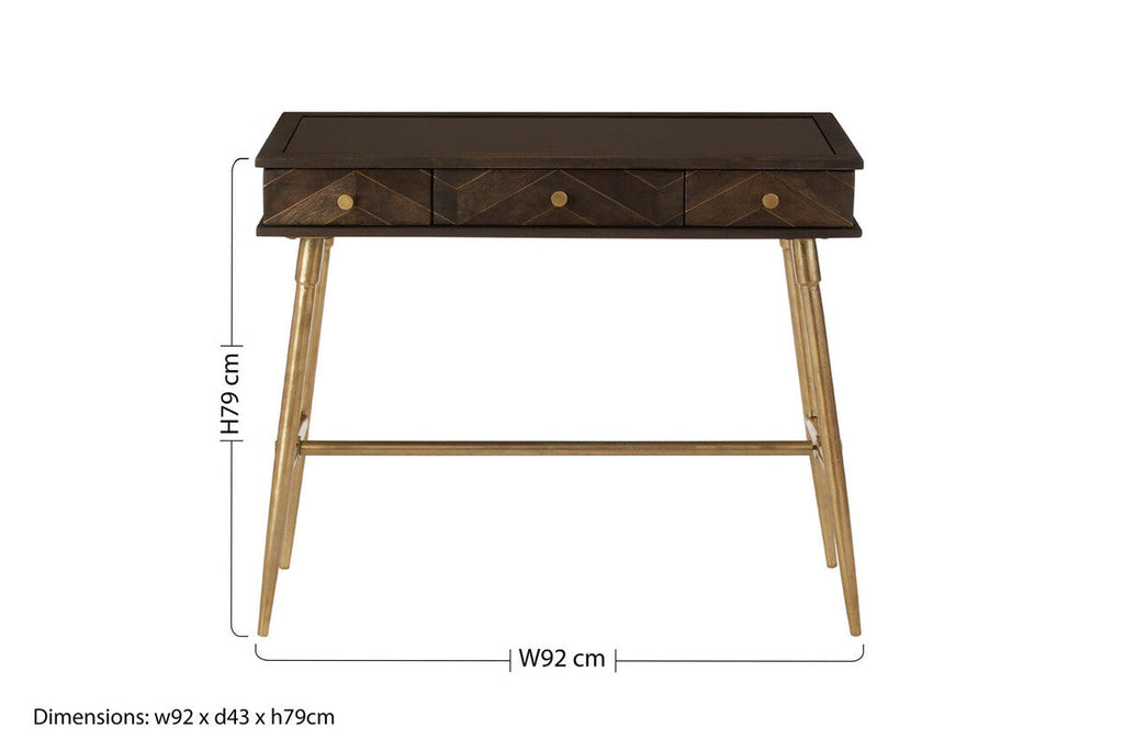 Orsina Sagor Mango Wood Console Table | 3 Drawers & Brass Legs
