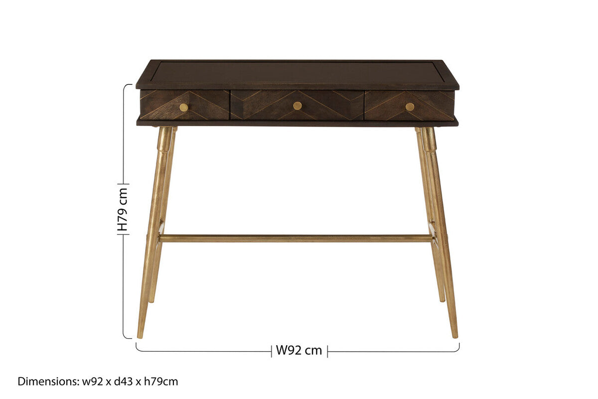 Orsina Sagor Mango Wood Console Table | 3 Drawers & Brass Legs
