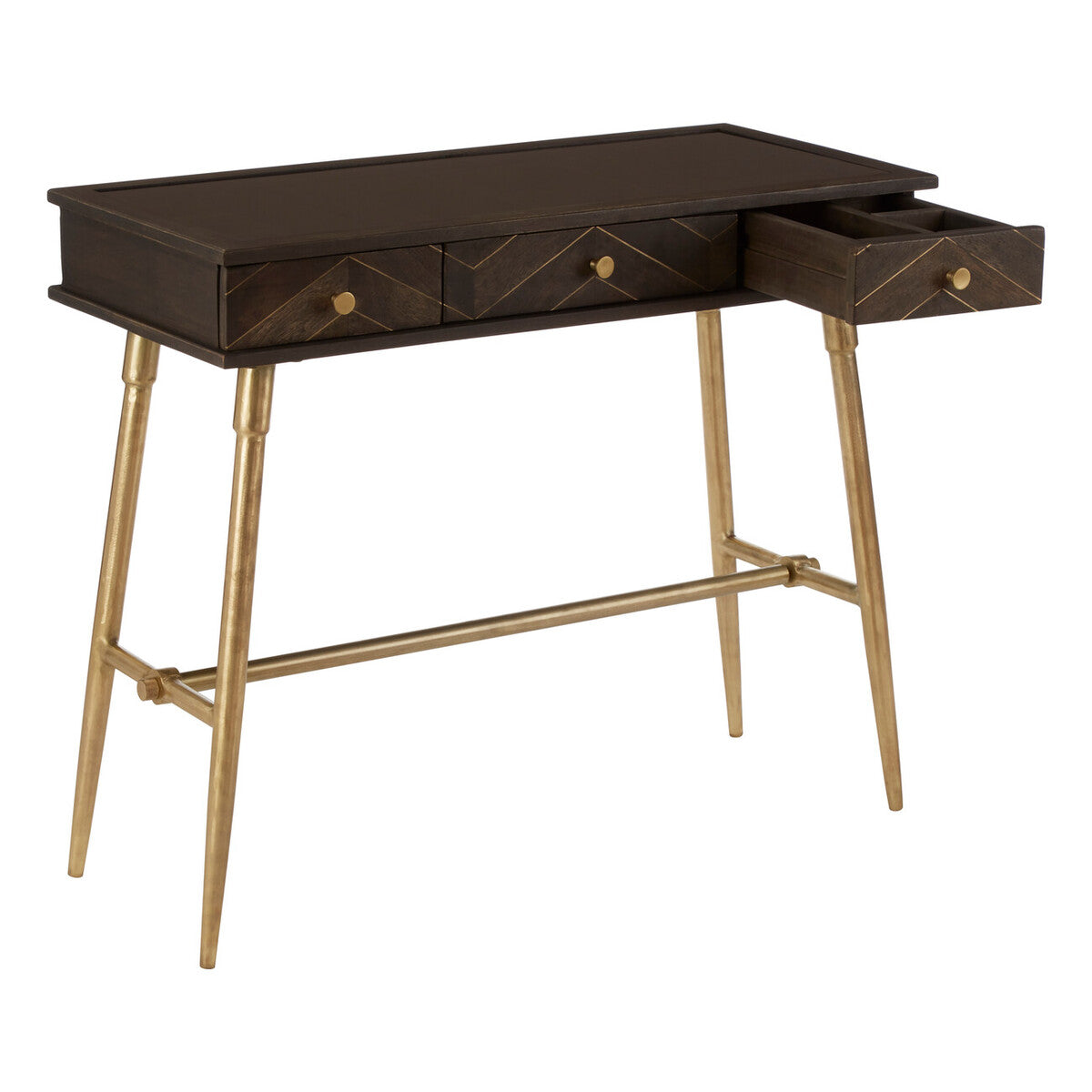 Orsina Sagor Mango Wood Console Table | 3 Drawers & Brass Legs