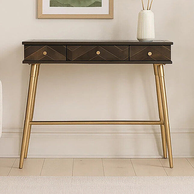 Orsina Sagor Mango Wood Console Table | 3 Drawers & Brass Legs