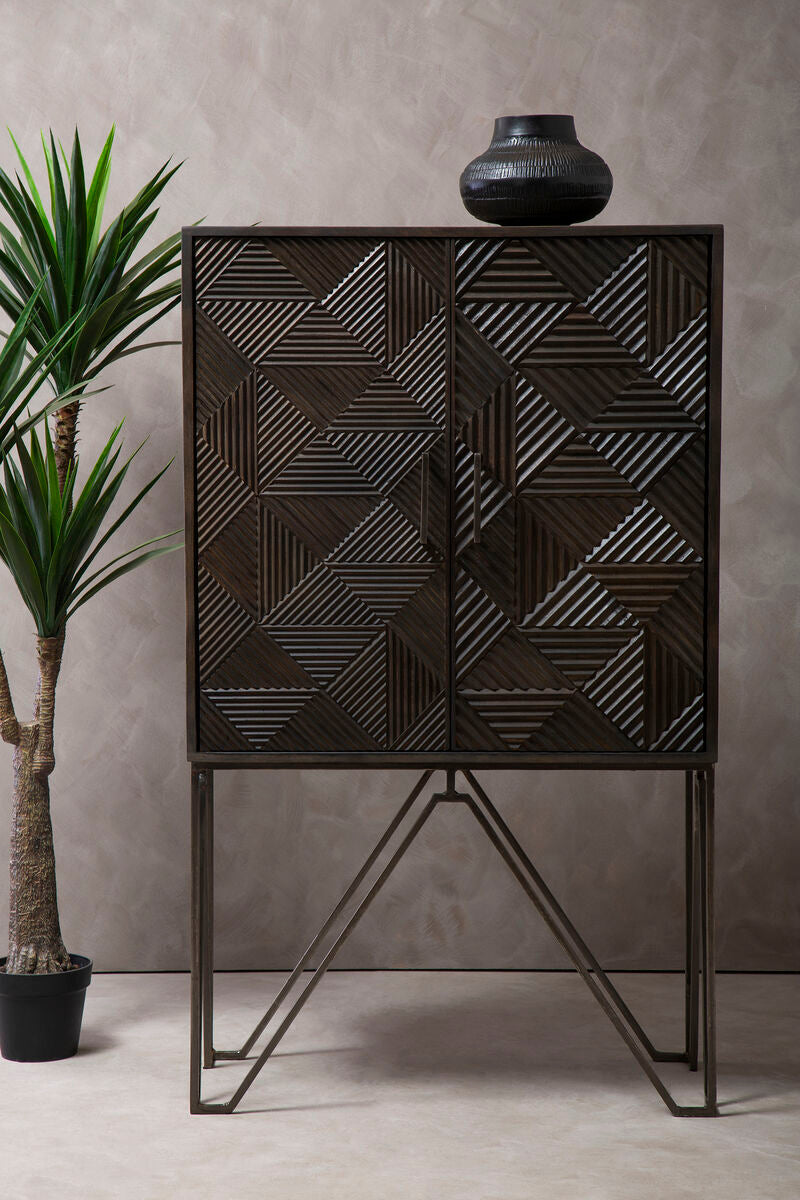 Orsina Saira Grey Storage Cabinet – Carved Mango Wood Sideboard