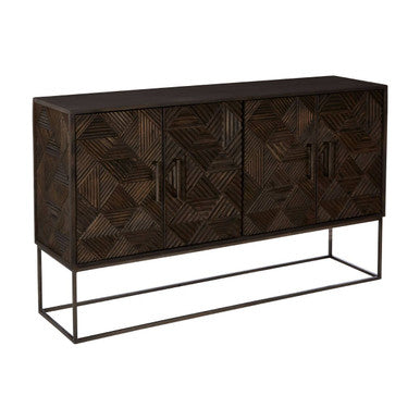 Orsina Saira Sideboard – Hand-Carved Mango Wood Storage Cabinet in Grey