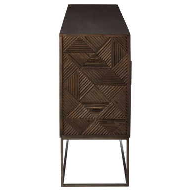 Orsina Saira Sideboard – Hand-Carved Mango Wood Storage Cabinet in Grey