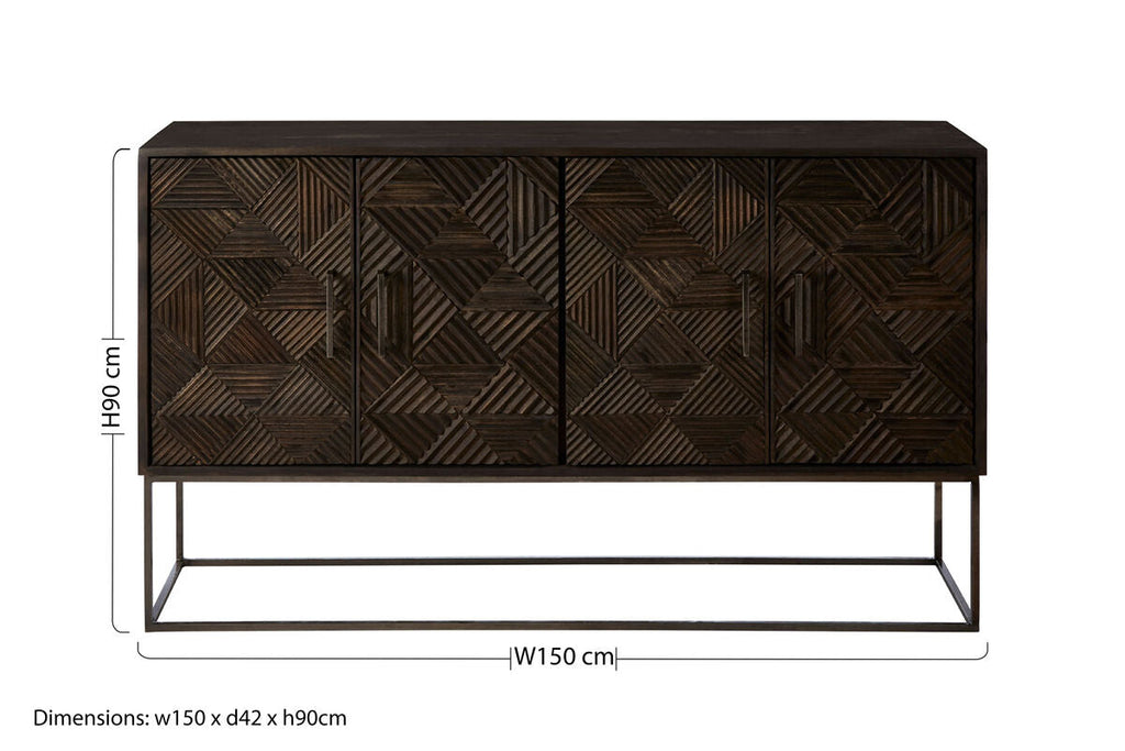 Orsina Saira Sideboard – Hand-Carved Mango Wood Storage Cabinet in Grey