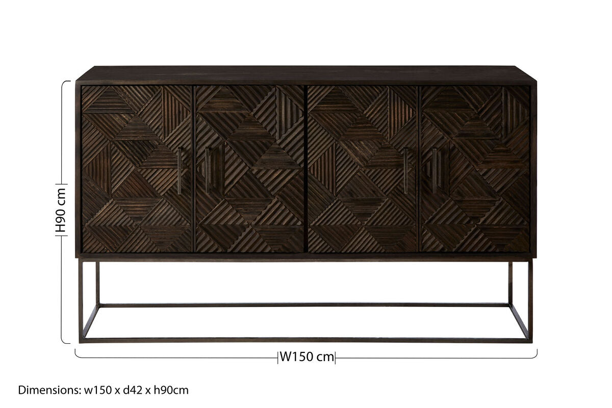 Orsina Saira Sideboard – Hand-Carved Mango Wood Storage Cabinet in Grey