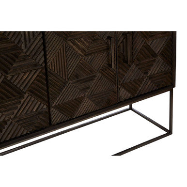 Orsina Saira Sideboard – Hand-Carved Mango Wood Storage Cabinet in Grey