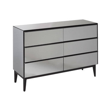 Orsina Rovigo 6 Drawer Chest – Matte Black & Smoked Glass Dresser