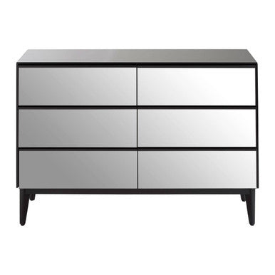 Orsina Rovigo 6 Drawer Chest – Matte Black & Smoked Glass Dresser