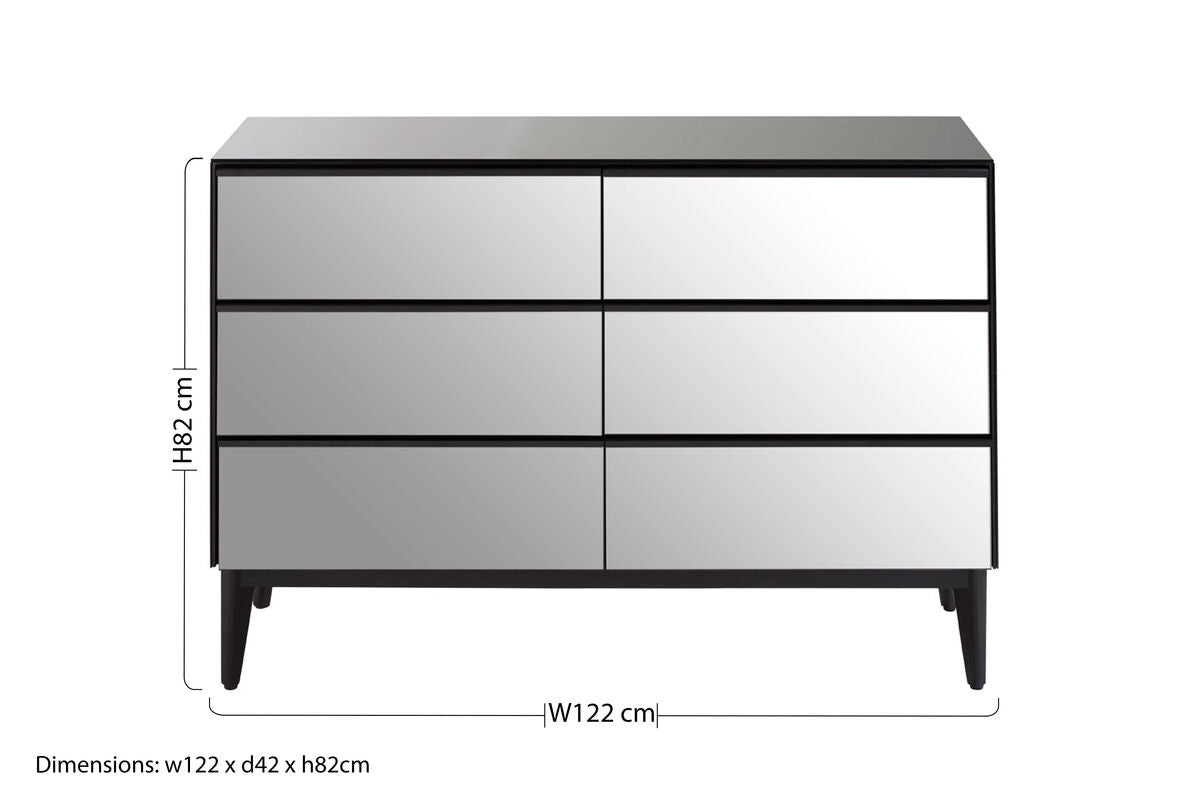 Orsina Rovigo 6 Drawer Chest – Matte Black & Smoked Glass Dresser
