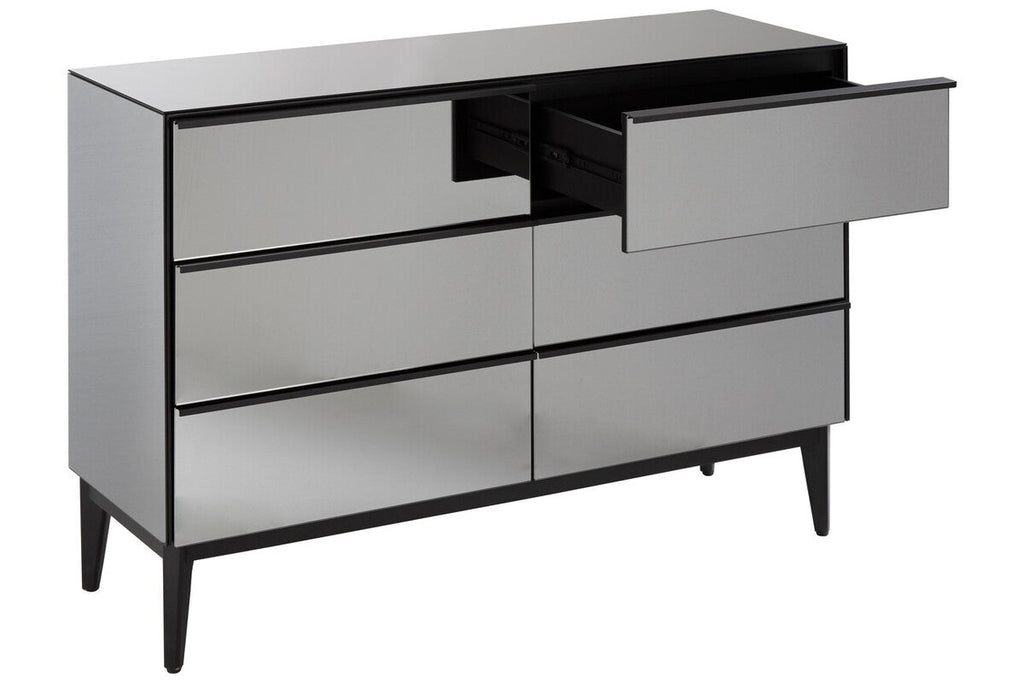 Orsina Rovigo 6 Drawer Chest – Matte Black & Smoked Glass Dresser