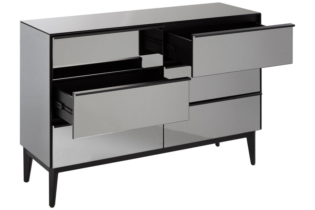 Orsina Rovigo 6 Drawer Chest – Matte Black & Smoked Glass Dresser