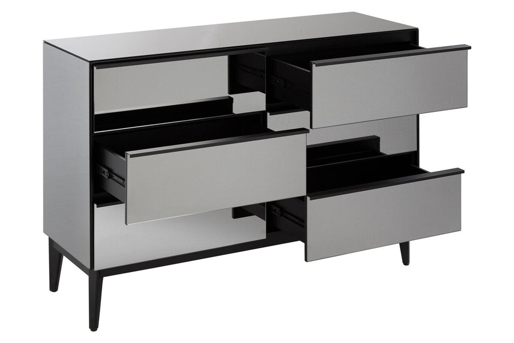 Orsina Rovigo 6 Drawer Chest – Matte Black & Smoked Glass Dresser