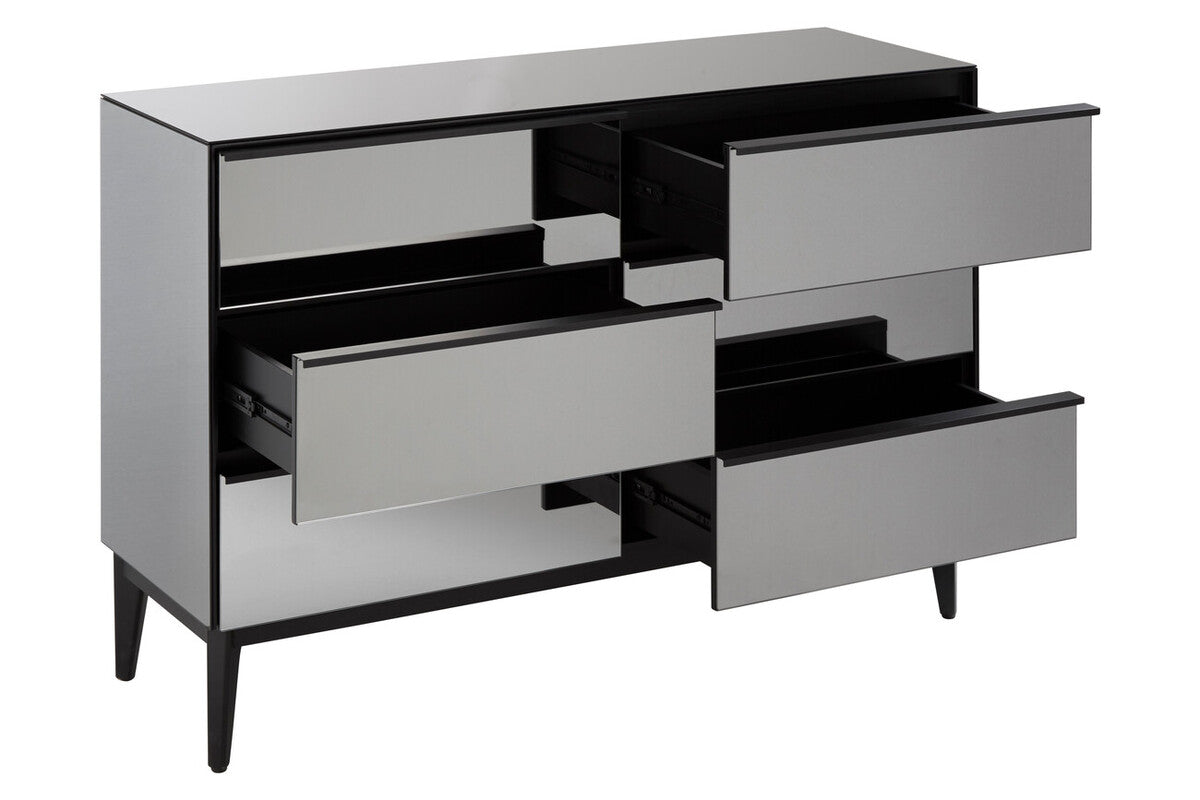 Orsina Rovigo 6 Drawer Chest – Matte Black & Smoked Glass Dresser