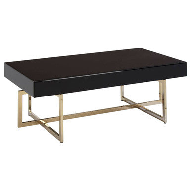 Orsina Ragusa Black Mirrored Glass Coffee Table | Gold Stainless Steel