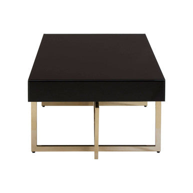 Orsina Ragusa Black Mirrored Glass Coffee Table | Gold Stainless Steel