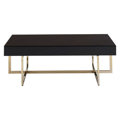 Orsina Ragusa Black Mirrored Glass Coffee Table | Gold Stainless Steel