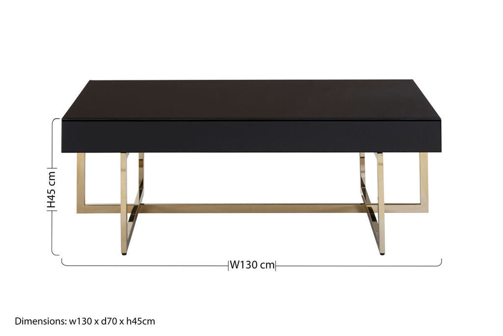 Orsina Ragusa Black Mirrored Glass Coffee Table | Gold Stainless Steel