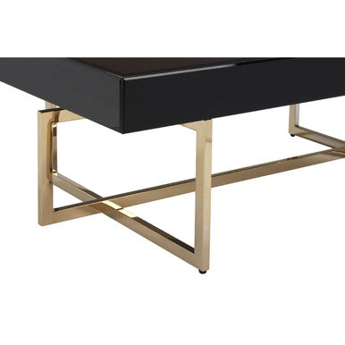 Orsina Ragusa Black Mirrored Glass Coffee Table | Gold Stainless Steel