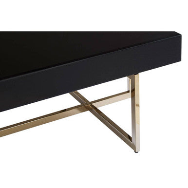 Orsina Ragusa Black Mirrored Glass Coffee Table | Gold Stainless Steel