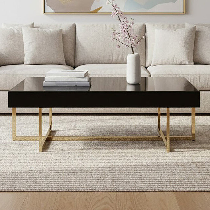 Orsina Ragusa Black Mirrored Glass Coffee Table | Gold Stainless Steel