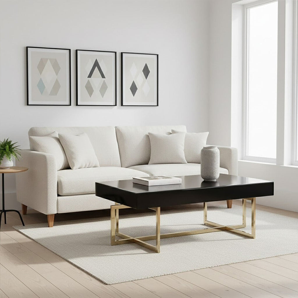 Orsina Ragusa Black Mirrored Glass Coffee Table | Gold Stainless Steel