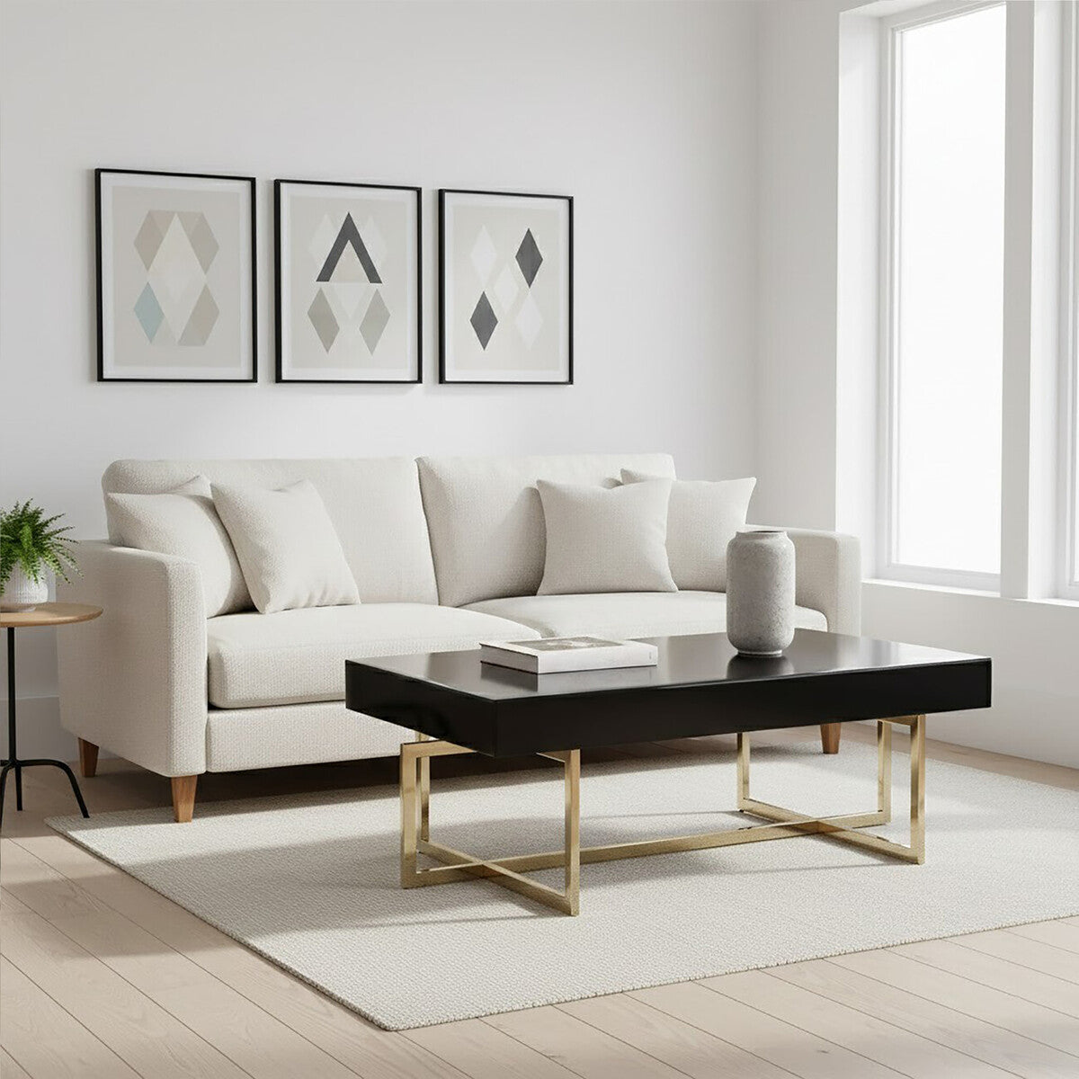 Orsina Ragusa Black Mirrored Glass Coffee Table | Gold Stainless Steel