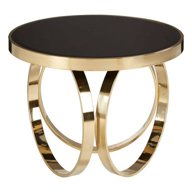 Orsina Ragusa Round Coffee Table – Black Mirrored Glass & Gold