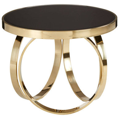 Orsina Ragusa Round Coffee Table – Black Mirrored Glass & Gold