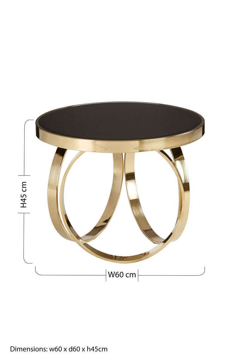 Orsina Ragusa Round Coffee Table – Black Mirrored Glass & Gold