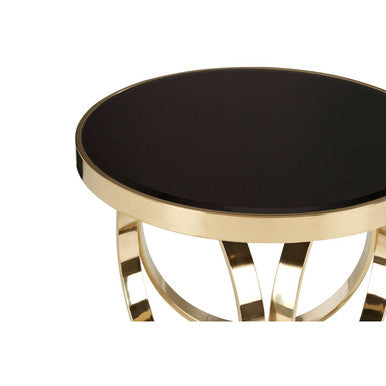 Orsina Ragusa Round Coffee Table – Black Mirrored Glass & Gold