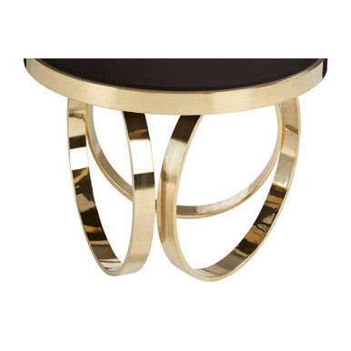 Orsina Ragusa Round Coffee Table – Black Mirrored Glass & Gold