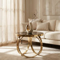 Orsina Ragusa Round Coffee Table – Black Mirrored Glass & Gold