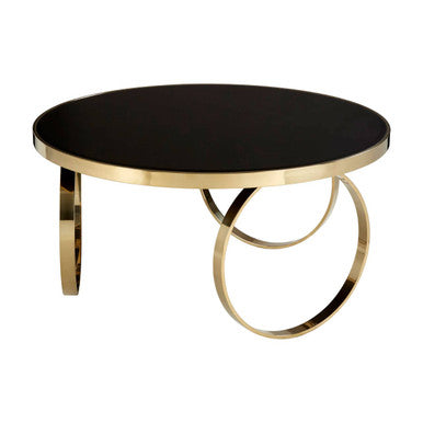 Orsina Ragusa Round Mirrored Black and Gold Stainless Steel Coffee Table