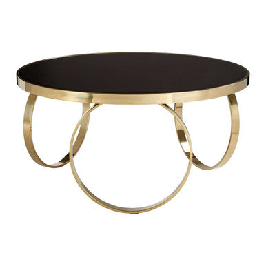 Orsina Ragusa Round Mirrored Black and Gold Stainless Steel Coffee Table